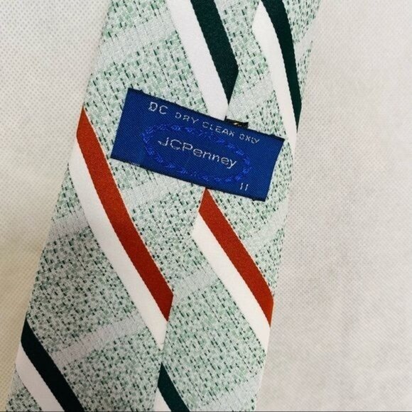 Vintage JCPenny Green Striped 70s 80s Red White Tie - Picture 9 of 9